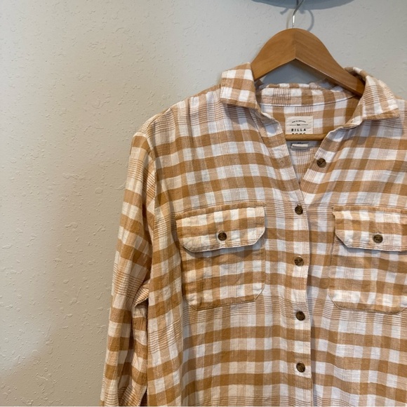 Billabong So Stoked Button-Down Flannel Shirt in Tan and White - Picture 6 of 14